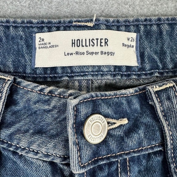 Hollister Low Rise Super Baggy Jeans Women 26 R Blue Denim Y2K Wide Leg Skater - Picture 3 of 8